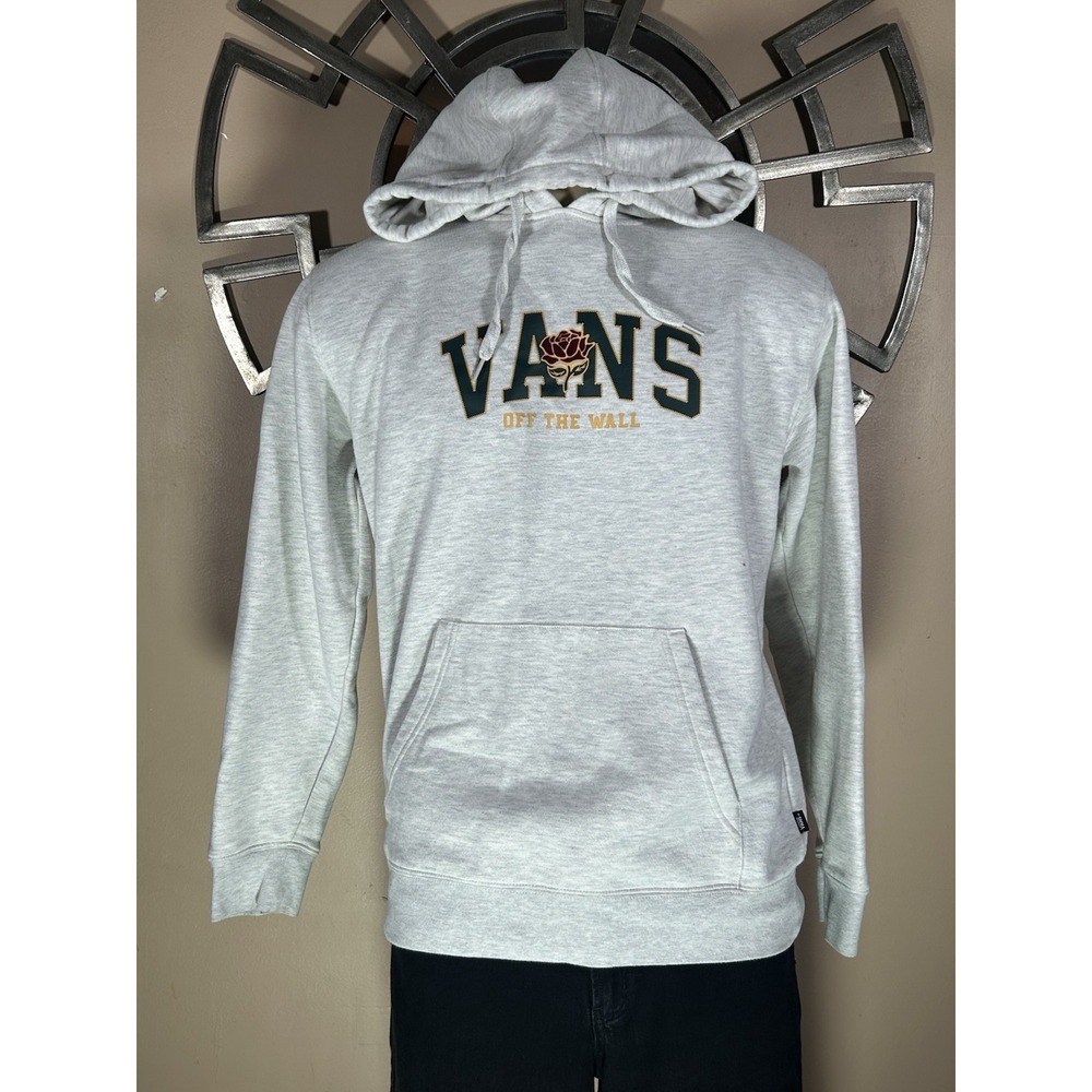Vans Hoodie Men's Size M‎ Gray Pullover Drawstring Rose Skate Logo